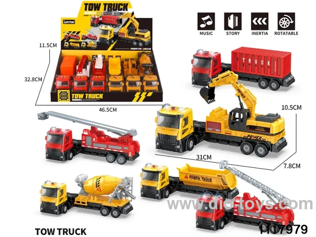 6pcs friction engineering truck with light/sound，include 3*AG13