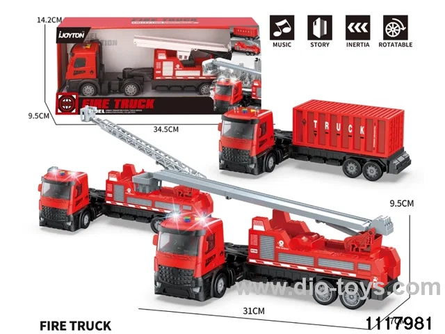3 style friction fire truck with light/sound，include 3*AG13