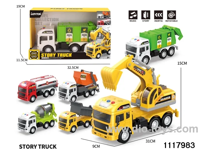 5 style friction engineering truck with light/music，include 3*AG13