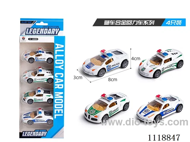 4 PCS police car (alloy pull-back)