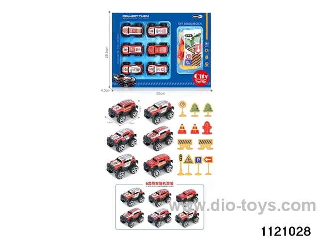 1:64 pull back alloy car (6pcs + 12PCS road signs)