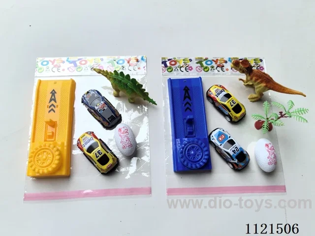 Catapult with pull-back iron car dinosaur