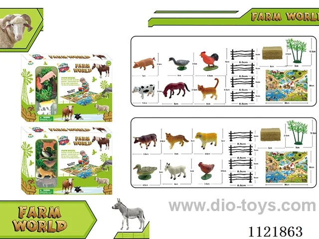 2 inch poultry animal 6PCS + fence + dry bamboo tree + haystack + map game AB mixed 13PCS