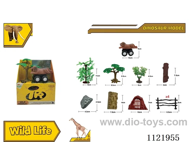 12PCS vinyl animal and pull-back car set