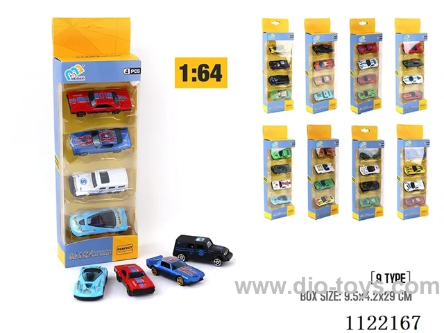 1:64 sliding alloy car 4PCS (9 types mixed)