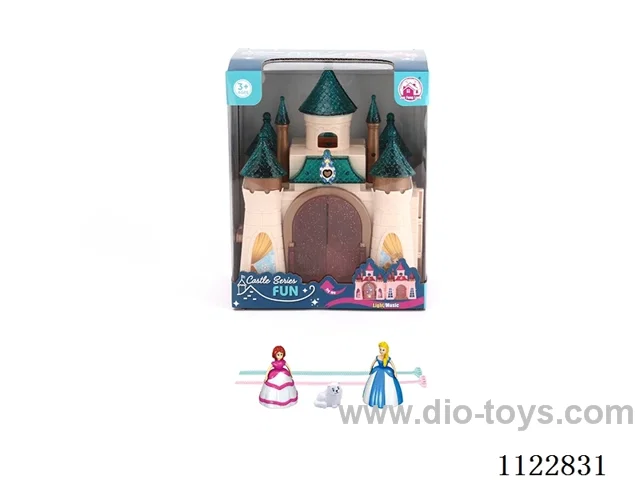 Colorful light castle with 12 music (pack three AG13 batteries) + Gyroprincess/cat/furniture