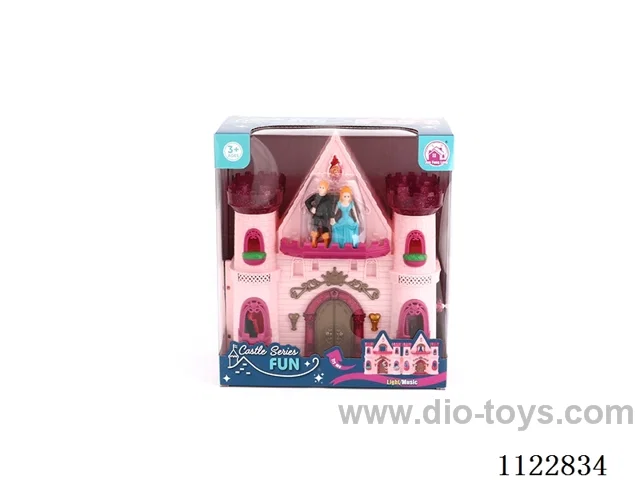 Glitter Castle with 12 pieces of music (pack 2 AA batteries)+ Princess/Prince/carriage/furniture