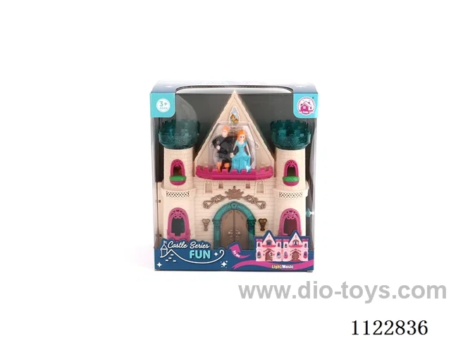 Glitter Castle with 12 pieces of music (pack 2 AA batteries)+ Princess/Prince/carriage/furniture