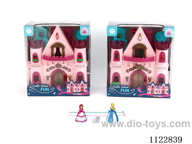 Single side flashing lights castle with 12 music (pack 2 AA batteries, two mixed)+ Gyroprincess/cat/furniture