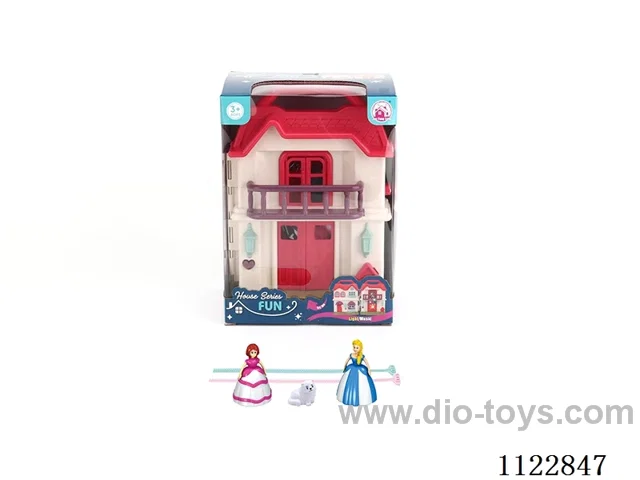 Colorful light Villa with 12 music (pack three AG13 batteries) + Gyroprincess/cat/furniture