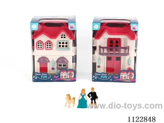 Unilateral colorful light villa with 12 music (pack three AG13 batteries, two mixed)+ princess/prince/horse/furniture