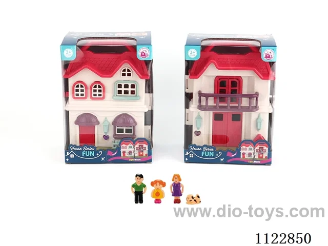 Unilateral colorful light villa with 12 music (pack three AG13 batteries, two mixed)+ people/furniture