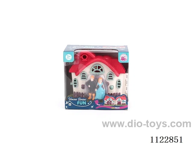 Colorful light Villa with 12 music (pack three AG13 batteries)+ Princess/Prince/carriage/furniture