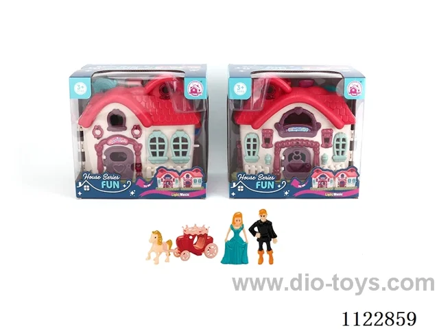Single side flashing lights Villa with 12 music (pack 2 AA batteries, two mixed)+ Princess/Prince/carriage/furniture