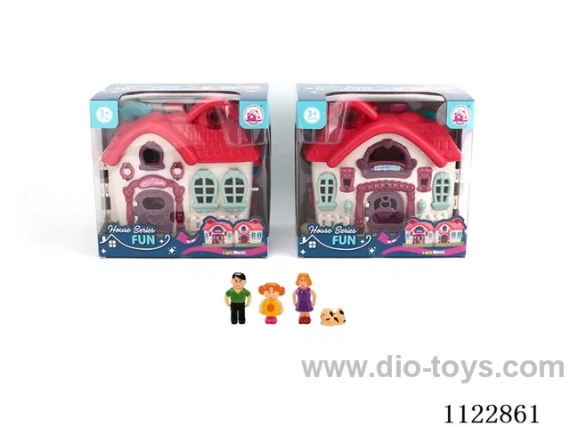 Single side flashing lights villa with 12 music (pack 2 AA batteries, two mixed)+ people/furniture