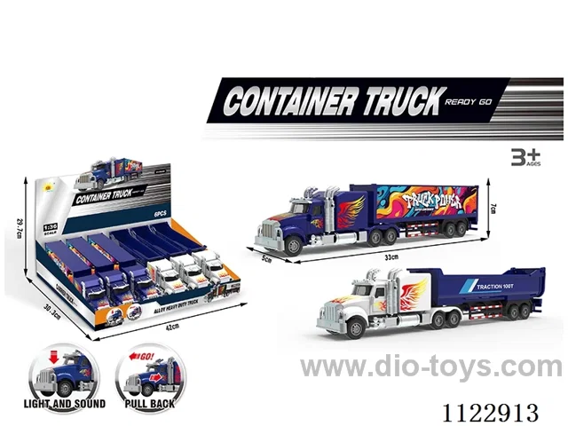 Acousto-optic alloy pull-back truck 6PCS (2 models)/box