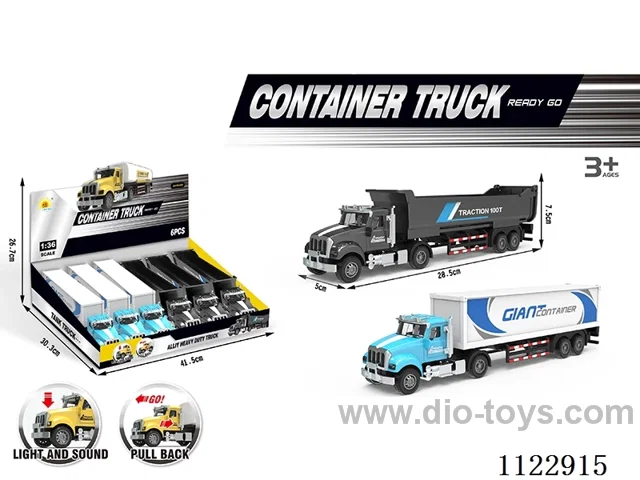 Acousto-optic alloy pull-back truck 6PCS (2 models)/box