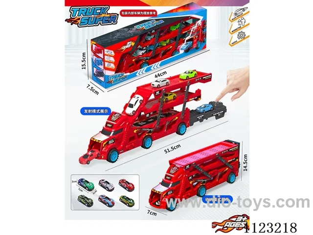 Red folding ejection container truck with 6PCS pull back car
