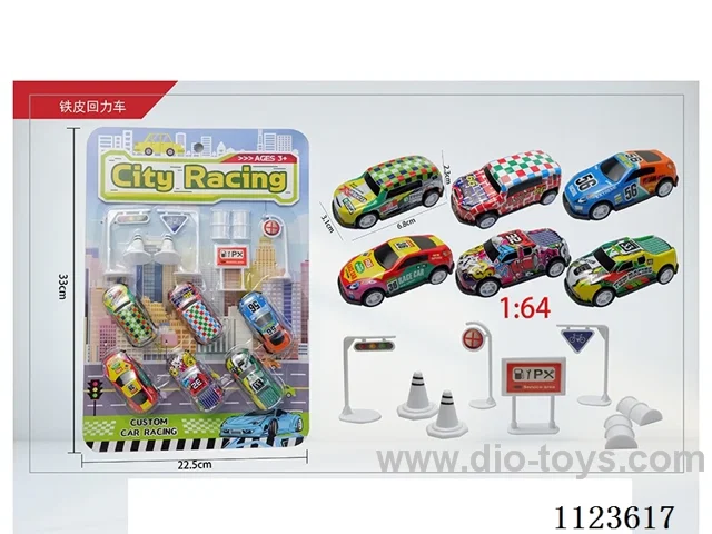1:64 Pull back iron truck 6PCS+ road signs