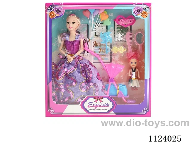 11 "29 cm 11 articulated female Barbie doll + cart + accessories (multiple mixed)