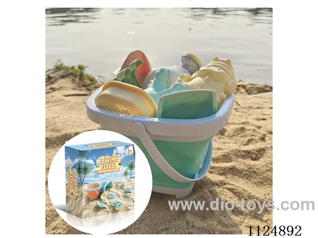 Beach Toy Blue Set (11-piece set) 1 folding bucket +10 parts