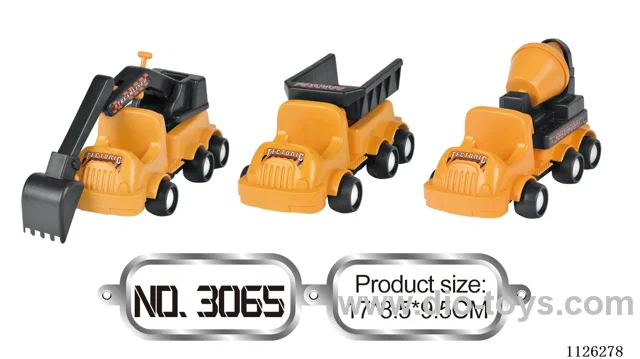Three sliding cartoon engineering cars