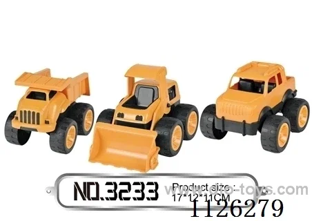 Three sliding cartoon engineering cars