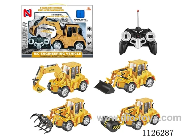 5 ch rc (excavator/bulldozer/wood grab/pressure road)/forward/backward/left/right turn/light/robot arm can be remotely operated