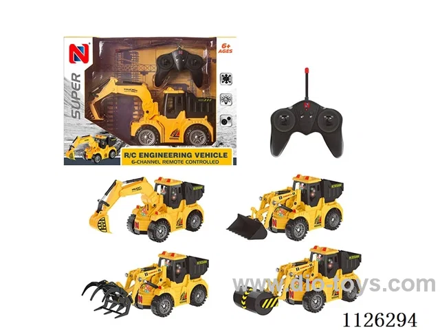 6 ch rc wheeled excavator/bulldozer/wood grab/road press/forward/backward/left/right turn/light/robotic arm action