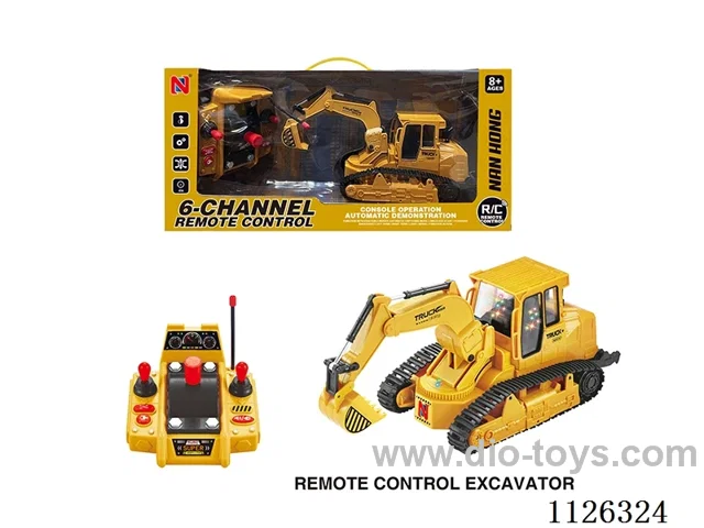 6 ch control console track rc engineering vehicle excavator/one-button start/forward/backward/left/right turn/music/light/robotic arm action