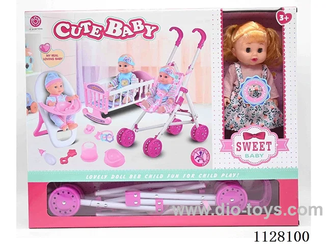 12-inch eco-friendly doll/plastic cart/chair/bed/accessories / 6-sound IC/ water urination function/pack 3*AG13 batteries