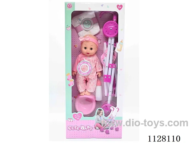 12-inch doll/plastic cart/accessories / 6-sound IC/ water urination function/Pack 3*AG13 battery (Environmentally friendly)