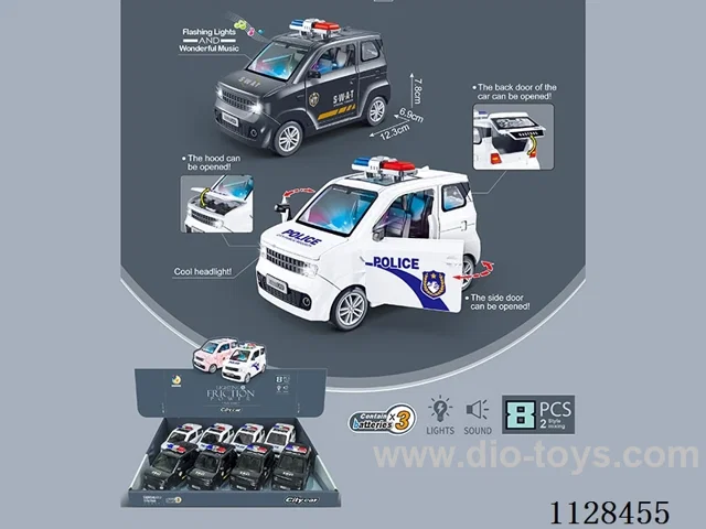 Flashing inertia car model city guard car (8pcs) package electricity