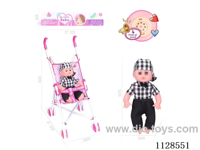 31CM/14 inch boy doll with iron pushchair with IC (package AG13*3pcs)
