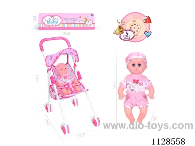 31CM/14 inch boy doll with iron pushchair with IC (package AG13*3pcs)