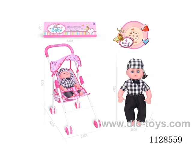 31CM/14 inch boy doll with iron pushchair with IC (package AG13*3pcs)