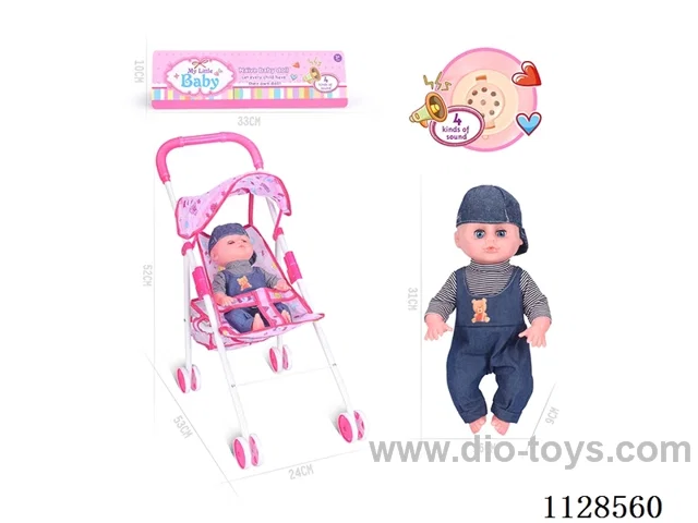31CM/14 inch boy doll with iron pushchair with IC (package AG13*3pcs)