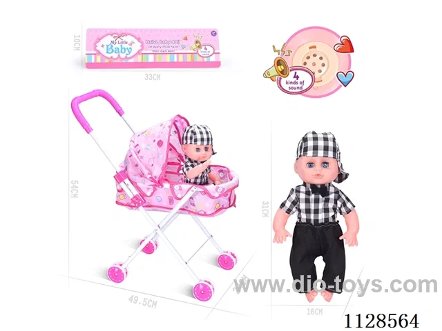 31CM/14 inch boy doll with iron pushchair with IC (package AG13*3pcs)