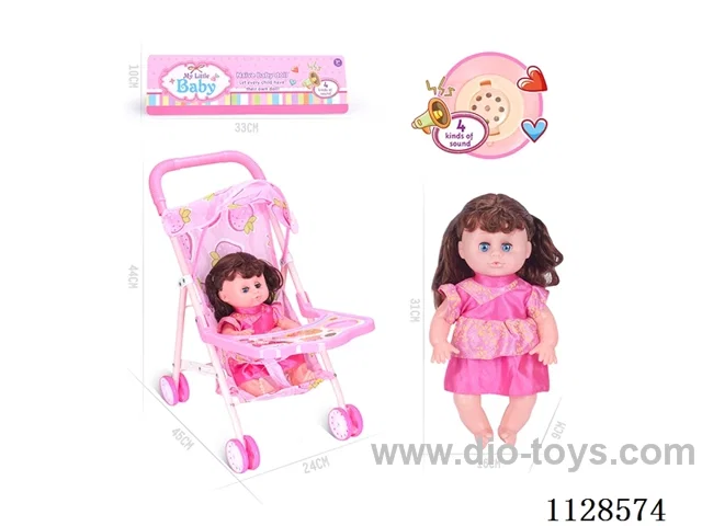 31CM/14 inch girl doll with iron pushchair with IC (package AG13*3pcs)
