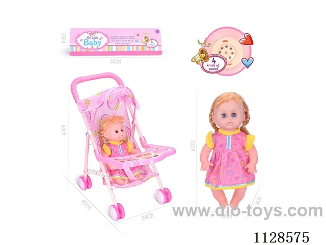 31CM/14 inch girl doll with iron pushchair with IC (package AG13*3pcs)