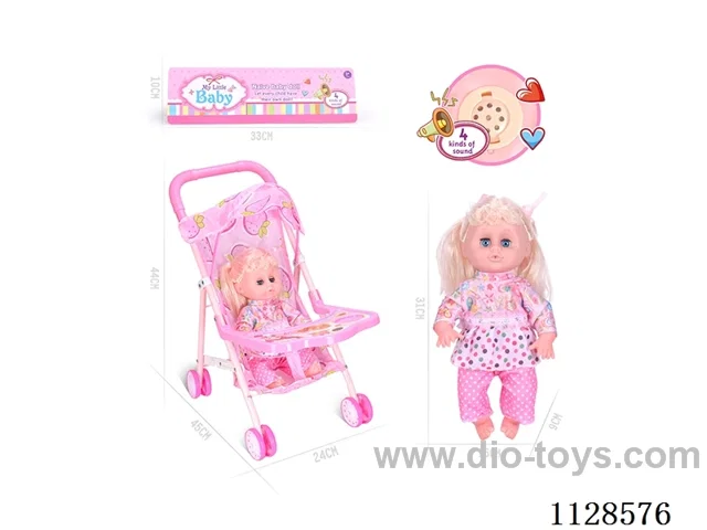 31CM/14 inch girl doll with iron pushchair with IC (package AG13*3pcs)