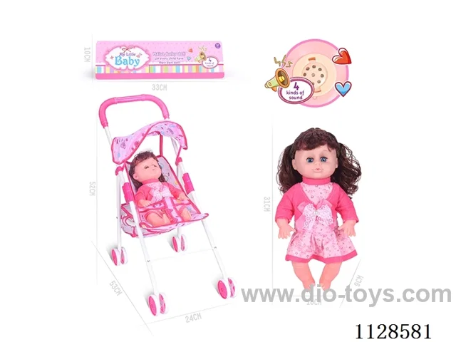 31CM/14 inch girl doll with iron pushchair with IC (package AG13*3pcs)