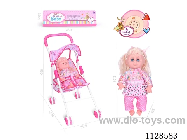 31CM/14 inch girl doll with iron pushchair with IC (package AG13*3pcs)