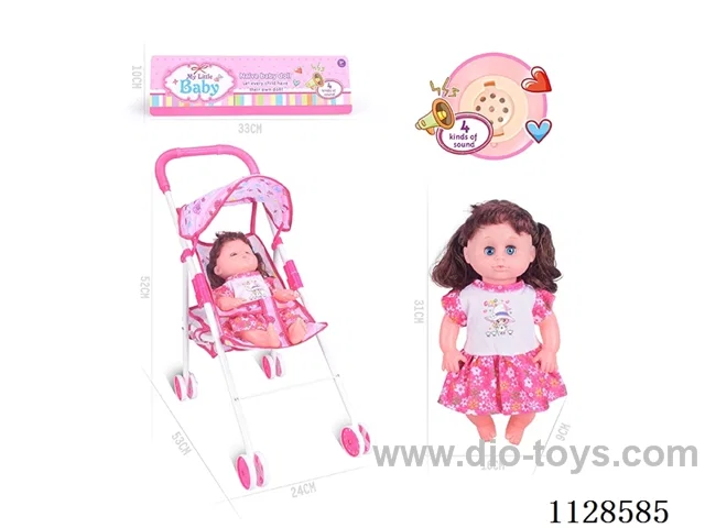 14 inch (30cm) doll with iron pushchair with IC (package AG13*3pcs)