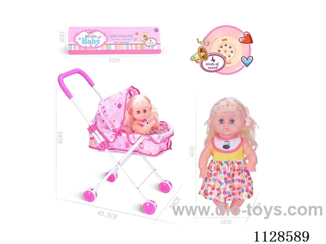31CM/14 inch girl doll with iron pushchair with IC (package AG13*3pcs)
