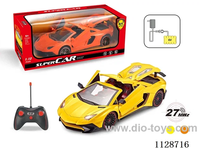 1:12 Lamborghini remote control car with roof to open four doors (with cow horn remote control with 2 AA not included, 6V700 mAh rechargeable battery pack, charger 2 feet round)