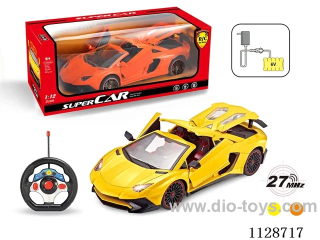 1:12 Lamborghini convertible with remote control to open four doors (with small steering wheel remote control with 2 AA not included, 6V700 mAh rechargeable battery pack, charger 2 feet round)