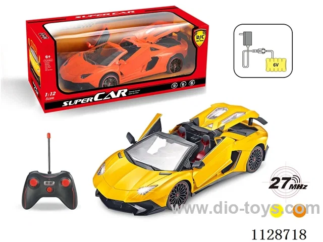 1:12 Lamborghini Convertible RC car with three doors (with horn remote control with 2 AA not included, 6V700 mAh rechargeable battery pack, charger 2 feet round)