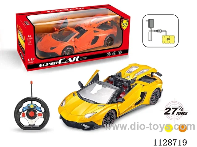 1:12 Lamborghini convertible remote control car open three doors (with small steering wheel remote control with 2 AA not included, 6V700 mAh rechargeable battery pack, charger 2 feet round)