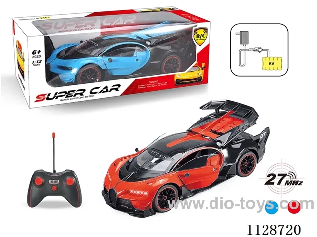 1:12 Bugatti remote control car with roof to open three doors (with cow horn remote control with 2 AA not included, 6V700 mA rechargeable battery pack, charger 2 feet round)